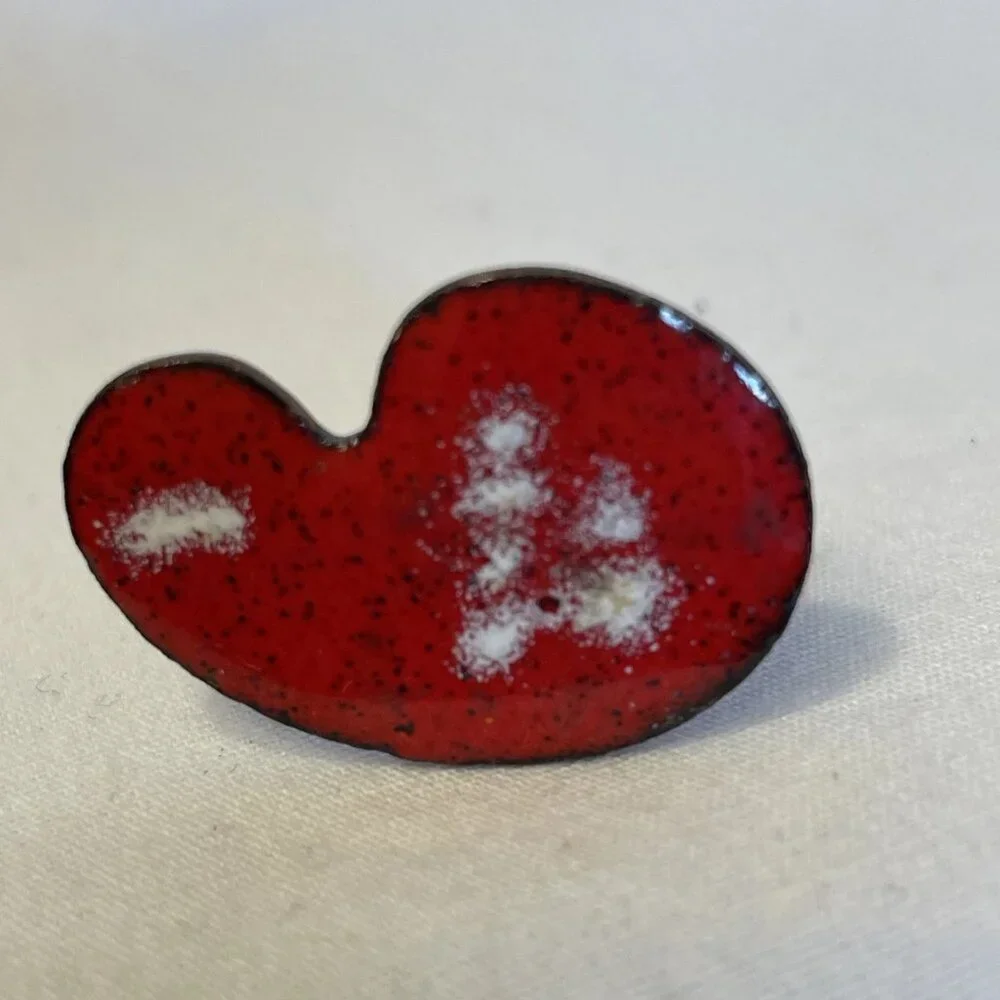 Painters Palette Cufflinks Red White Enamel On Copper with Matching Tie Bar